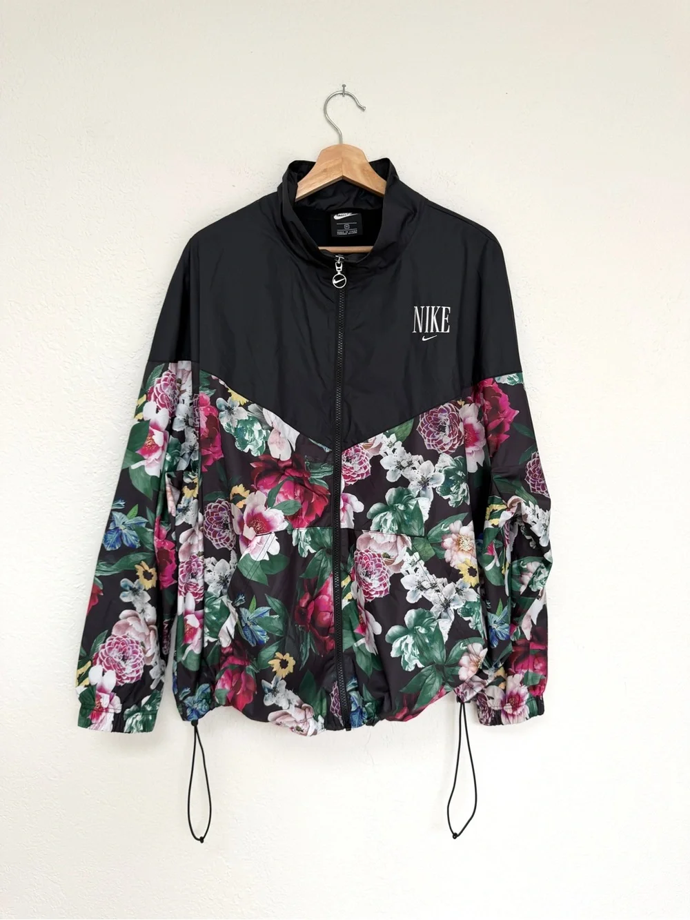 NIKE black floral colorblock zip up windbreaker jacket / size 1X